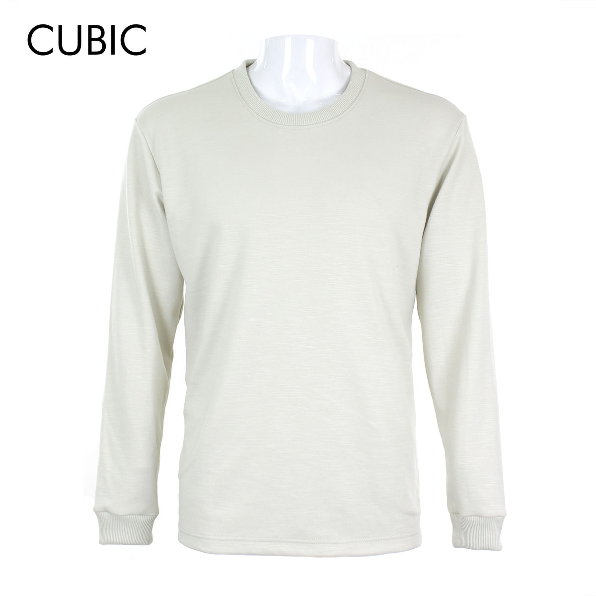 Cubic Mens Cotton Ribbed Cuff Long Sleeves Sweatshirts Plain Round Neck Top Top for Men - CMJ2614L