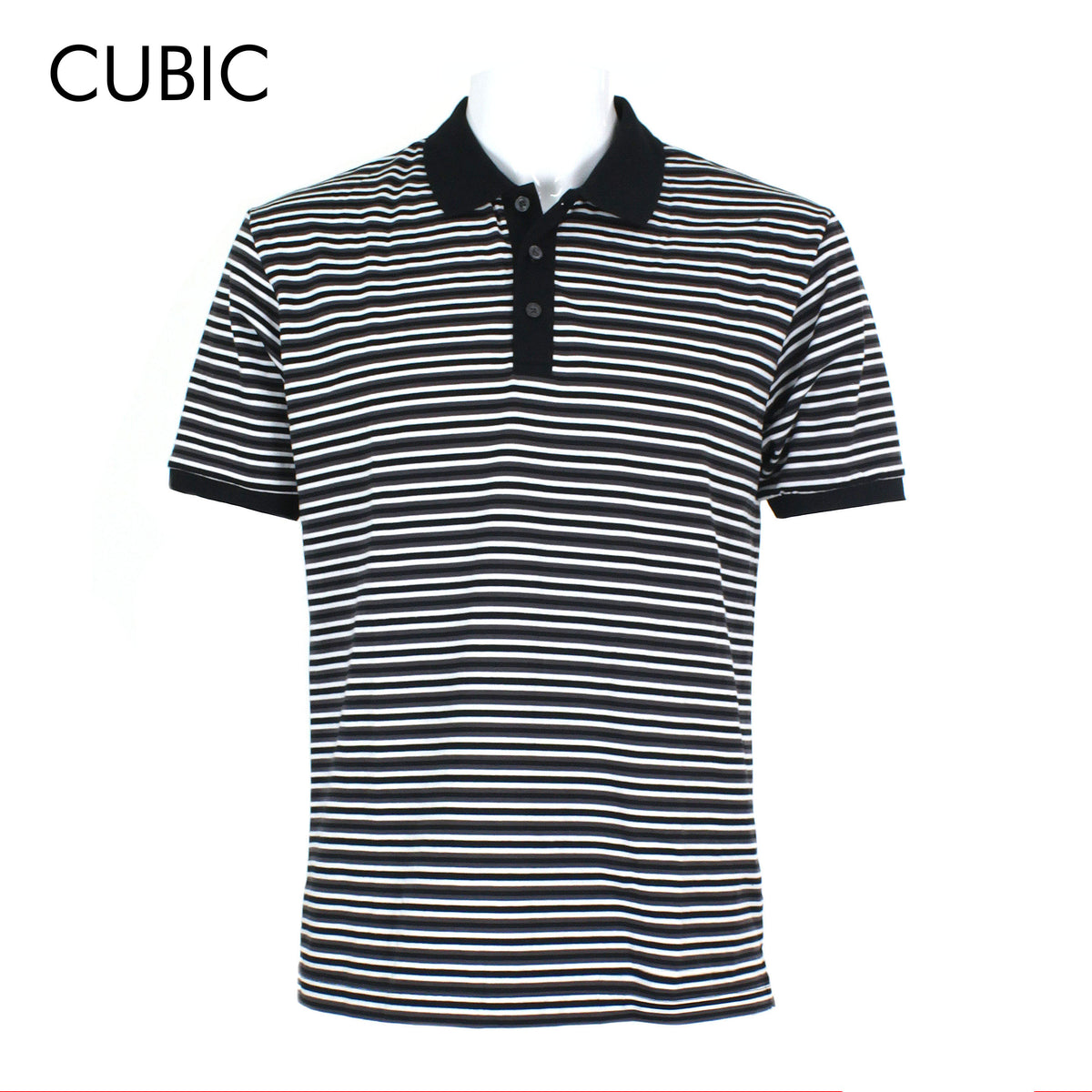Cubic Mens Stripes  Polo Shirt Polo-shirt Collar Top Top for Men - CMS2517C