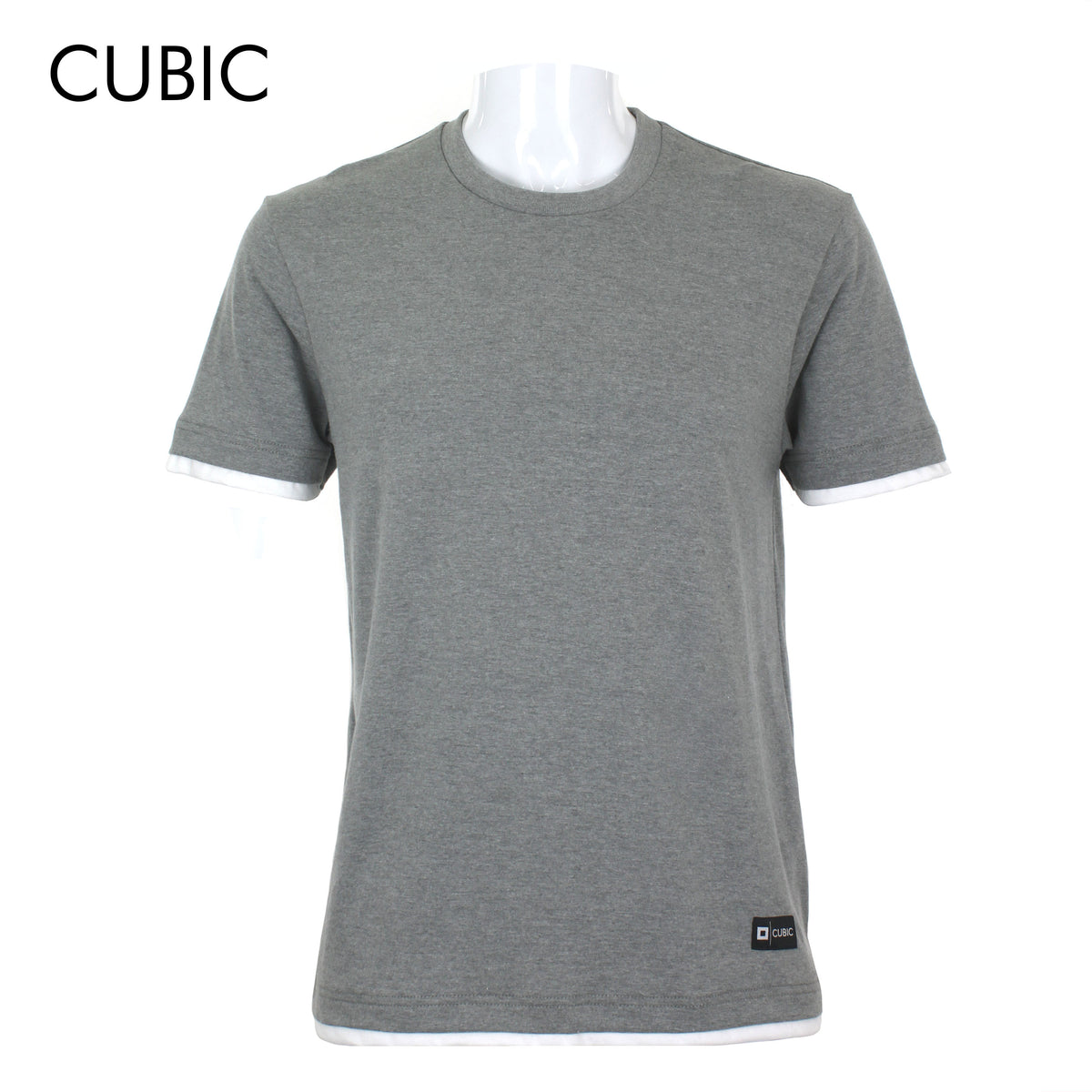 Cubic Men Plain Round Neck Fake Two T-Shirts Top Top for Men with Logo Patch - CMBRN02