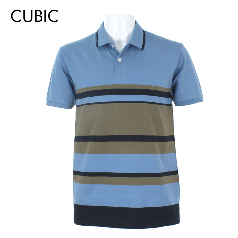 Cubic Mens Stripes  Polo Shirt Polo-shirt Collar Top Top for Men - CMS2413C