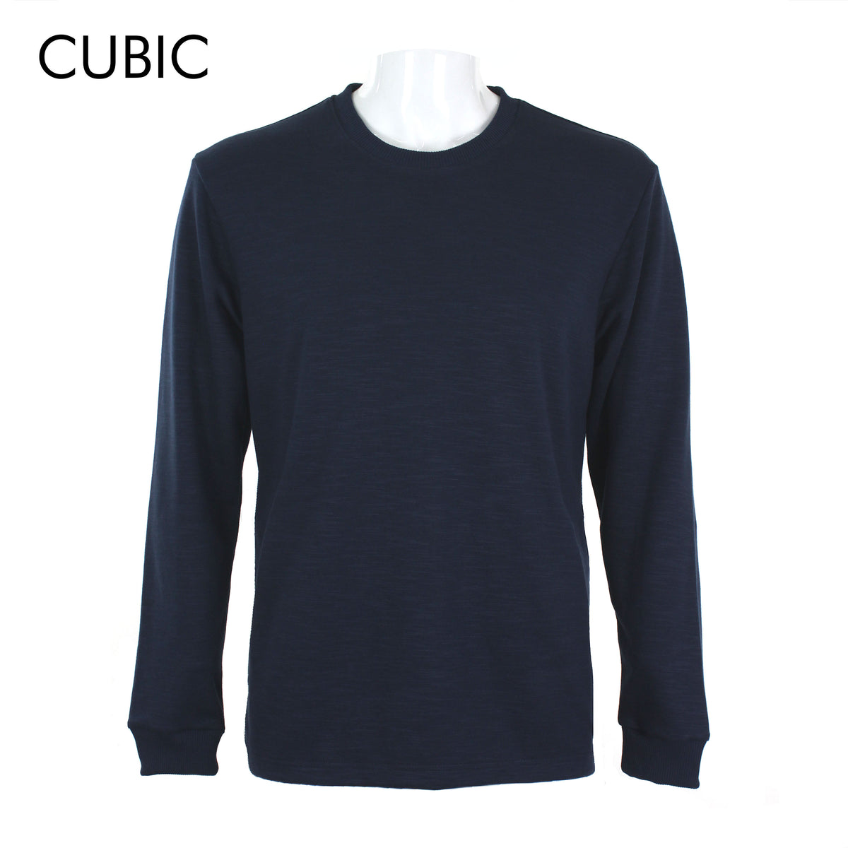 Cubic Mens Cotton Ribbed Cuff Long Sleeves Sweatshirts Plain Round Neck Top Top for Men - CMJ2614L