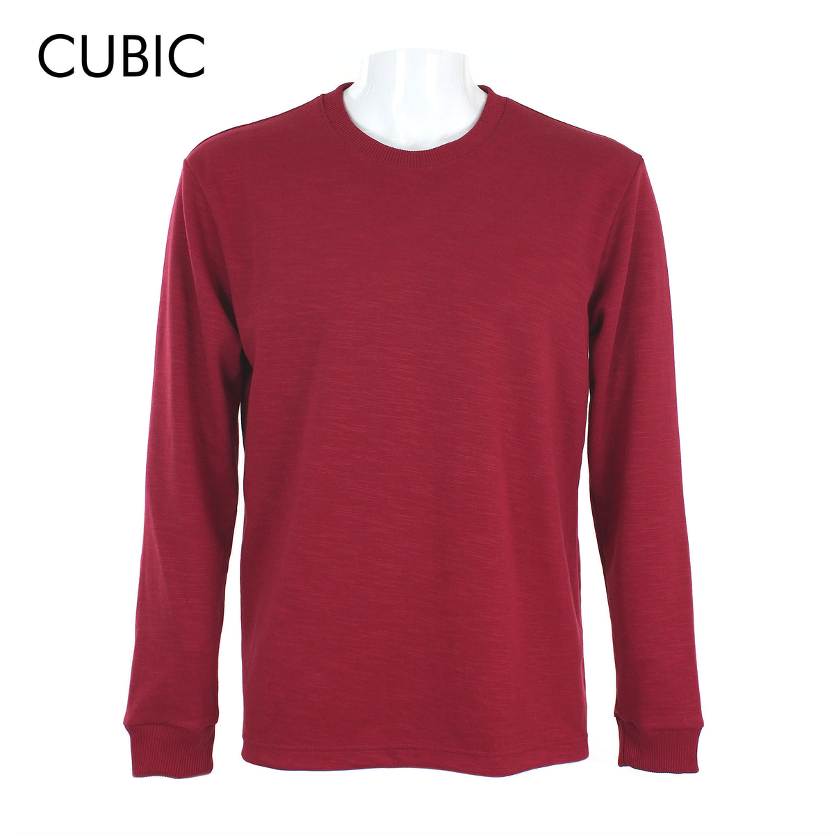 Cubic Mens Cotton Ribbed Cuff Long Sleeves Sweatshirts Plain Round Neck Top Top for Men - CMJ2614L