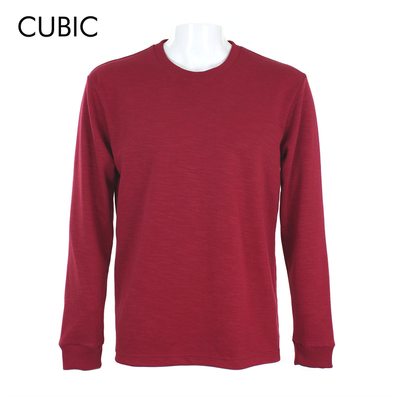 Cubic Mens Cotton Ribbed Cuff Long Sleeves Sweatshirts Plain Round Neck Top Top for Men - CMJ2614L