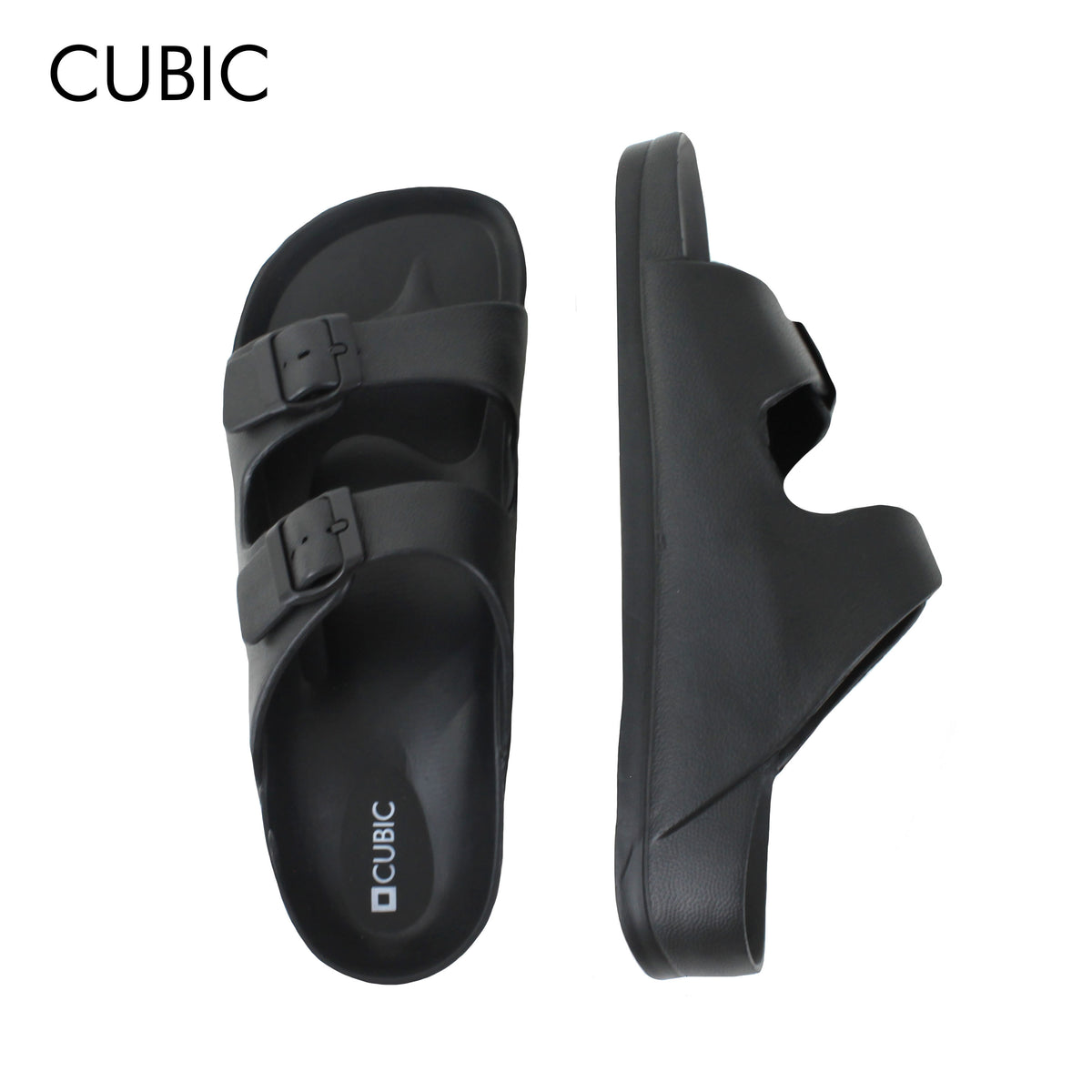 Cubic Men Double Buckle Slip On Dual Strap Slides Sandals Slippers for Men - CMFS001