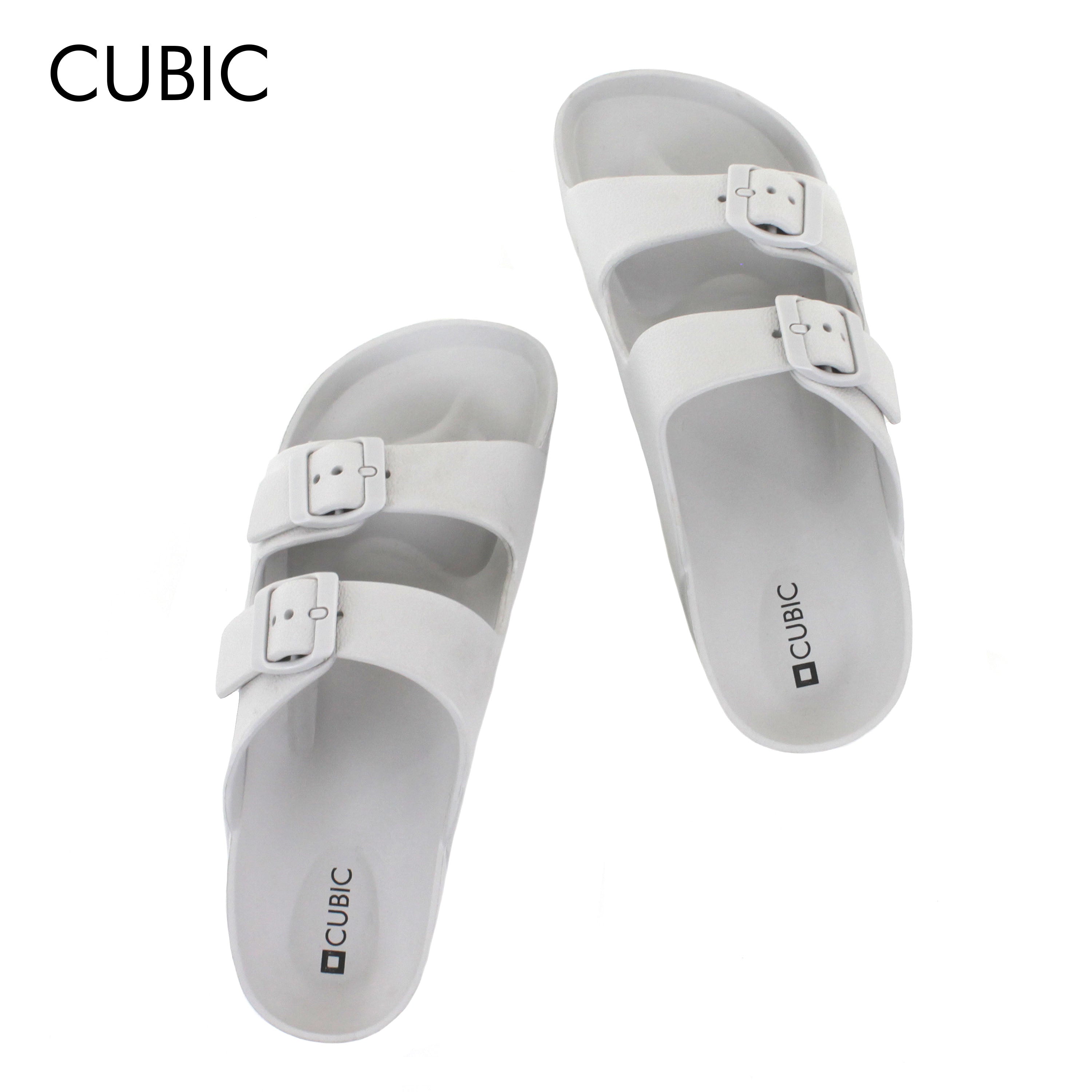 Cubic Ladies Double Buckle Slip On Dual Strap Slides Sandals
