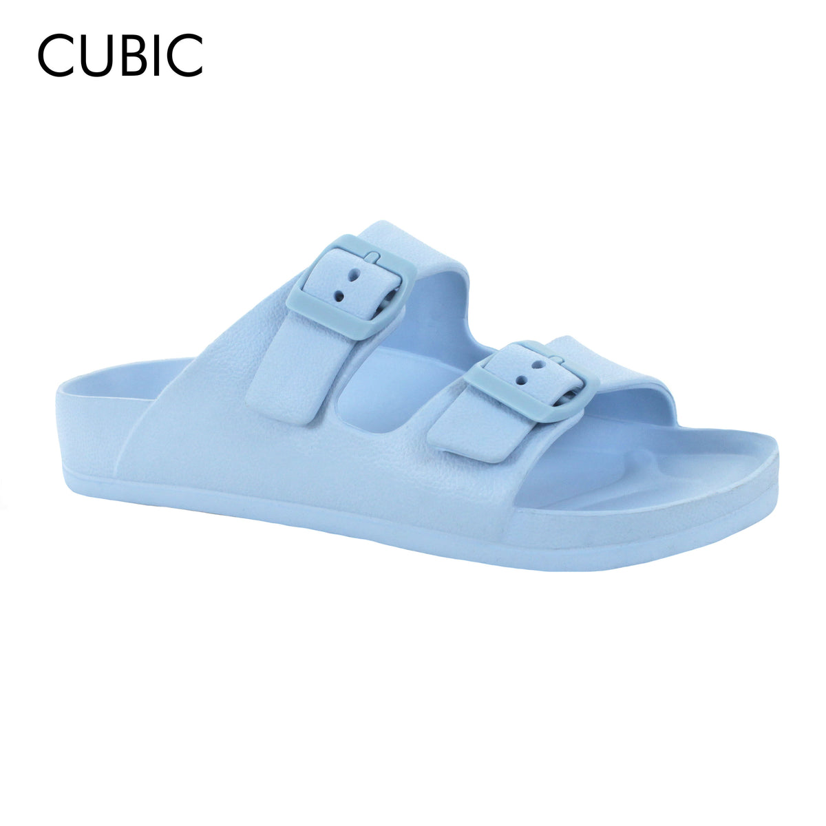 Cubic Ladies Double Buckle Slip On Dual Strap Slides Sandals Slippers for Women - CLFS002
