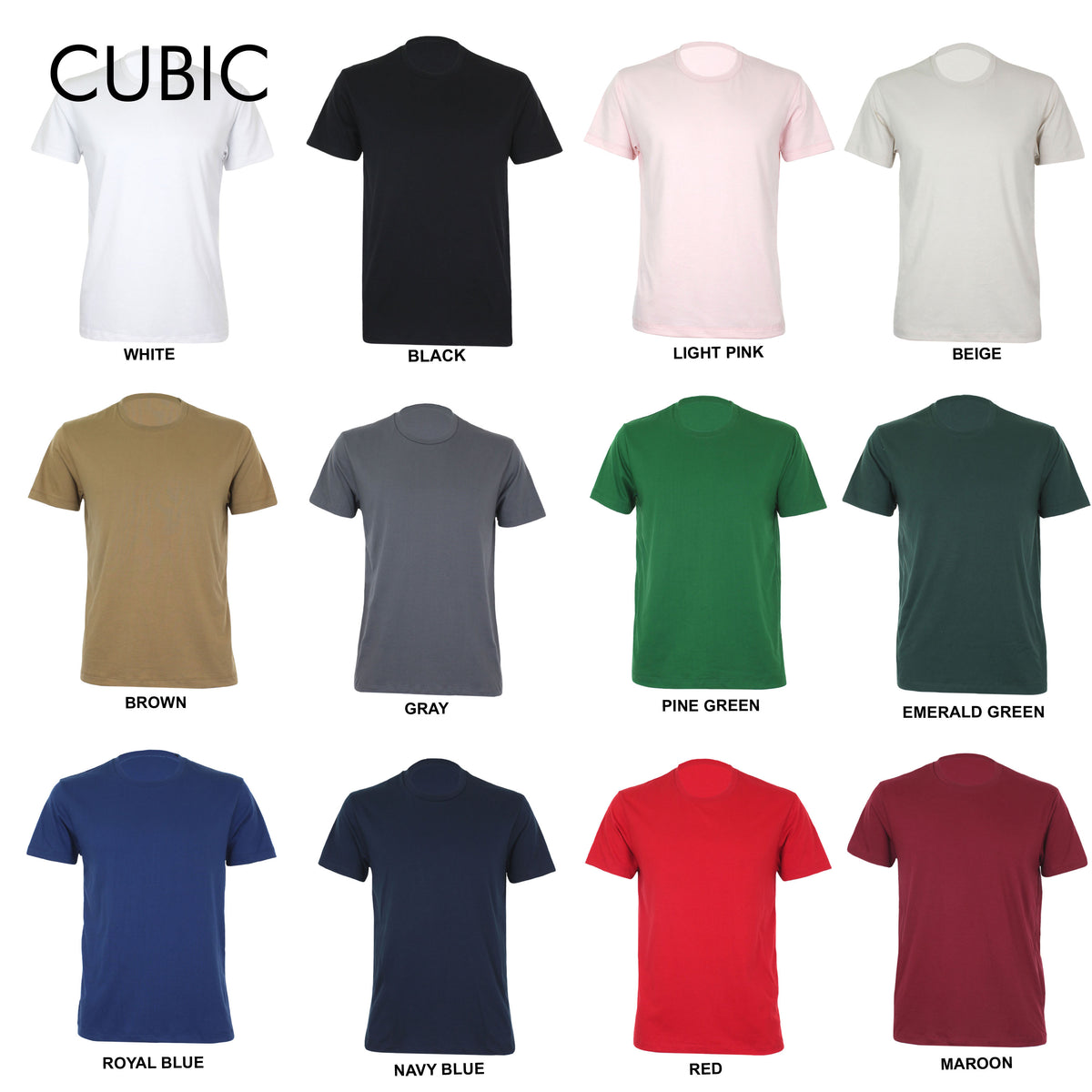Cubic Men Plain Round Neck Basic T-Shirt Cotton Casual TShirt Plain Tee Top Top for Men - CMB-RNJ