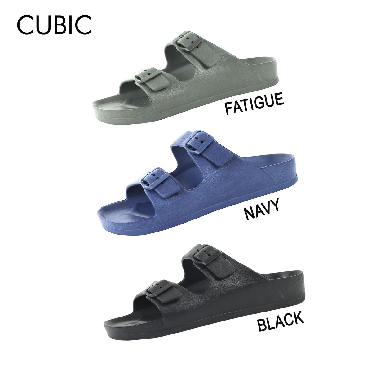 Cubic Men Double Buckle Slip On Dual Strap Slides Sandals Slippers